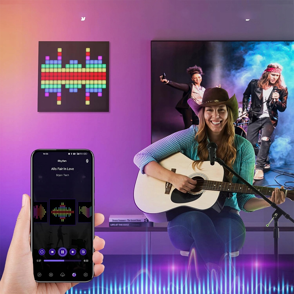 WYŚWIETLACZ LED PIXEL ART PROGRAMOWALNY PANEL LED NA APP STEROWANIEM DIY Moc 10 W