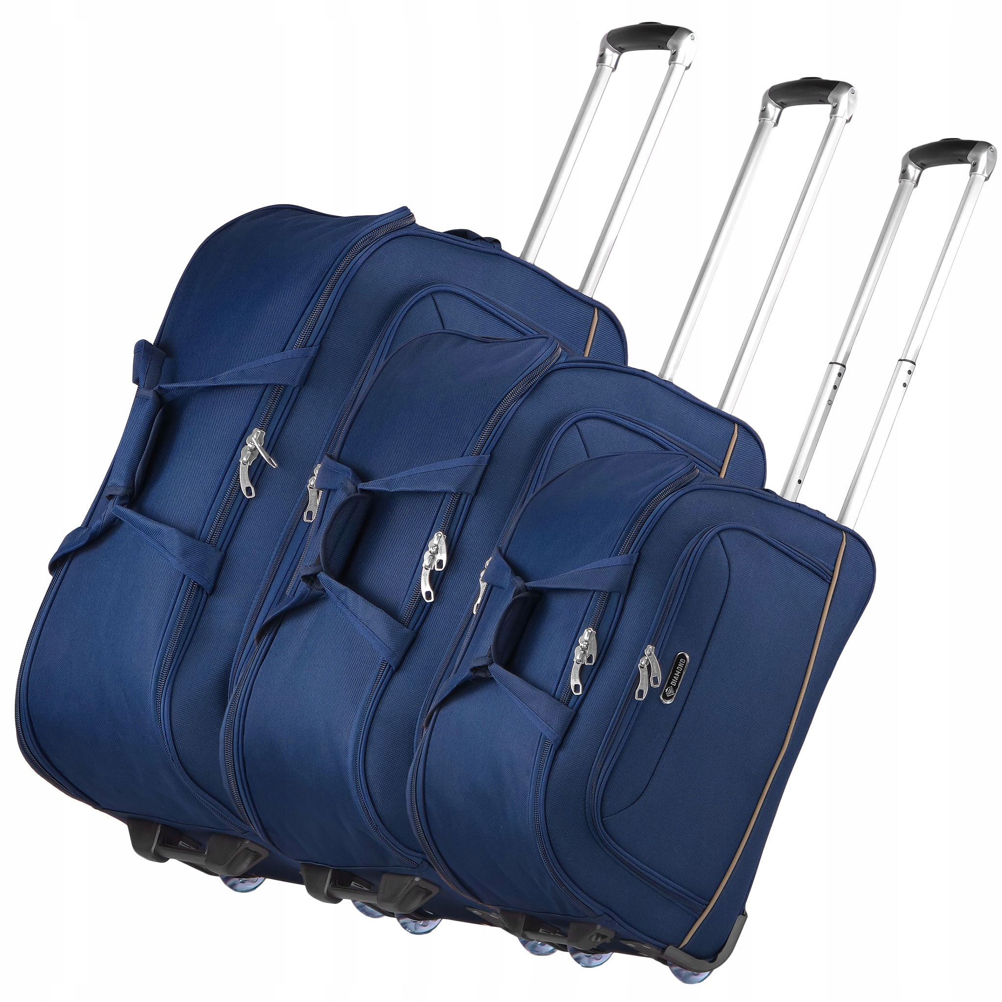 Sada Cestovních Tašek 3v1 Na Kolečkách Zavazadla Kufr Tmavě Modrý Diamond