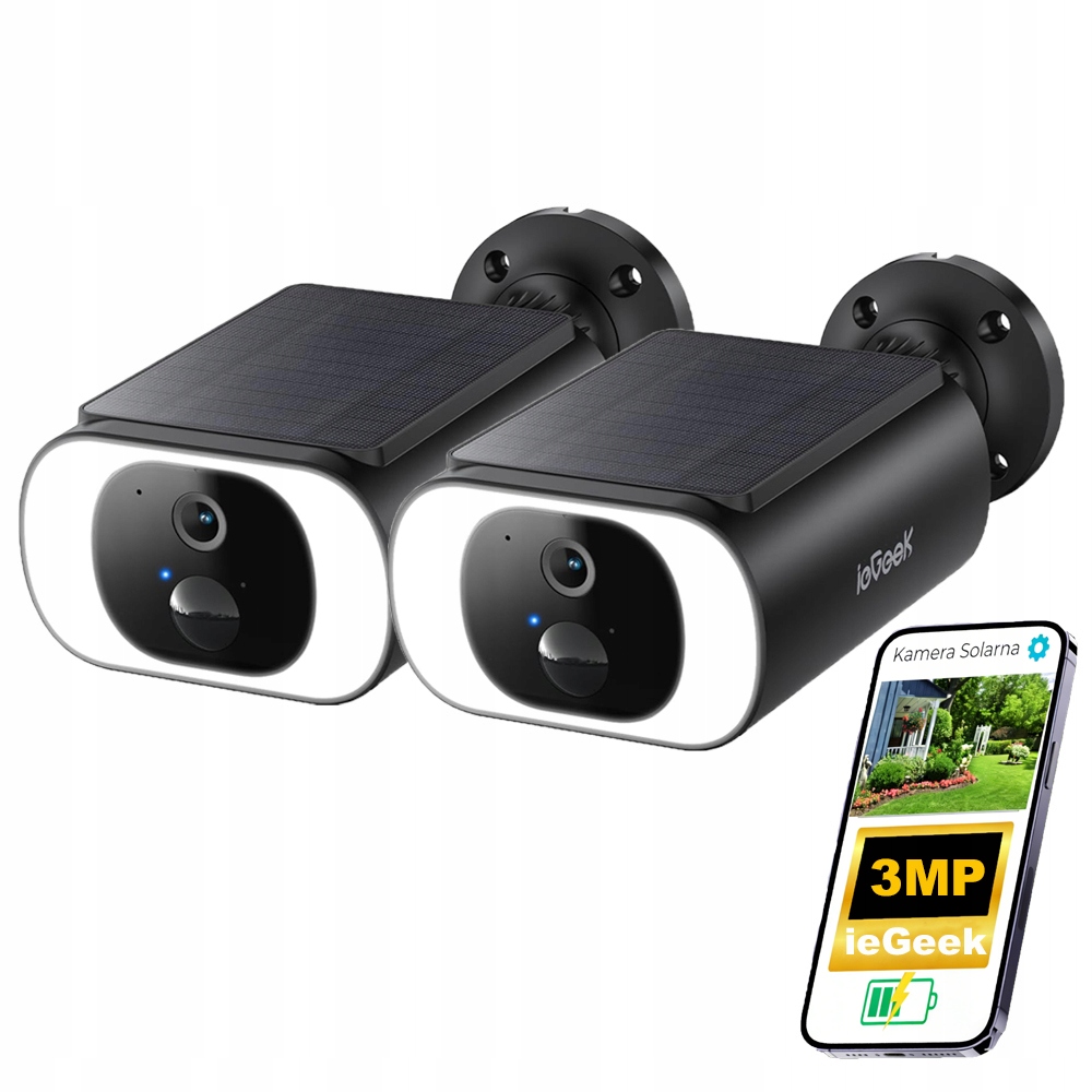 2 kusy Venkovní solární kamera Monitorující noční vidění, barevná