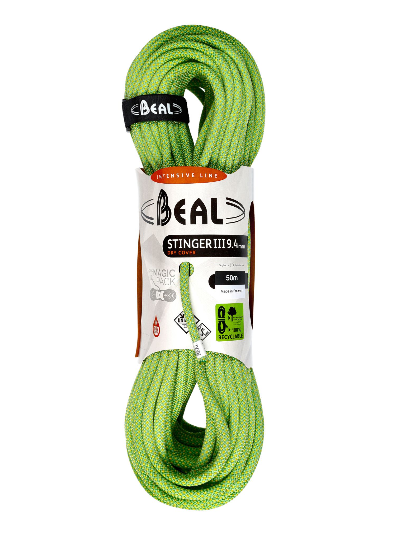 Dynamické lano Beal Stinger III 9,4 mm 50 m Unicore Dry Cover anis