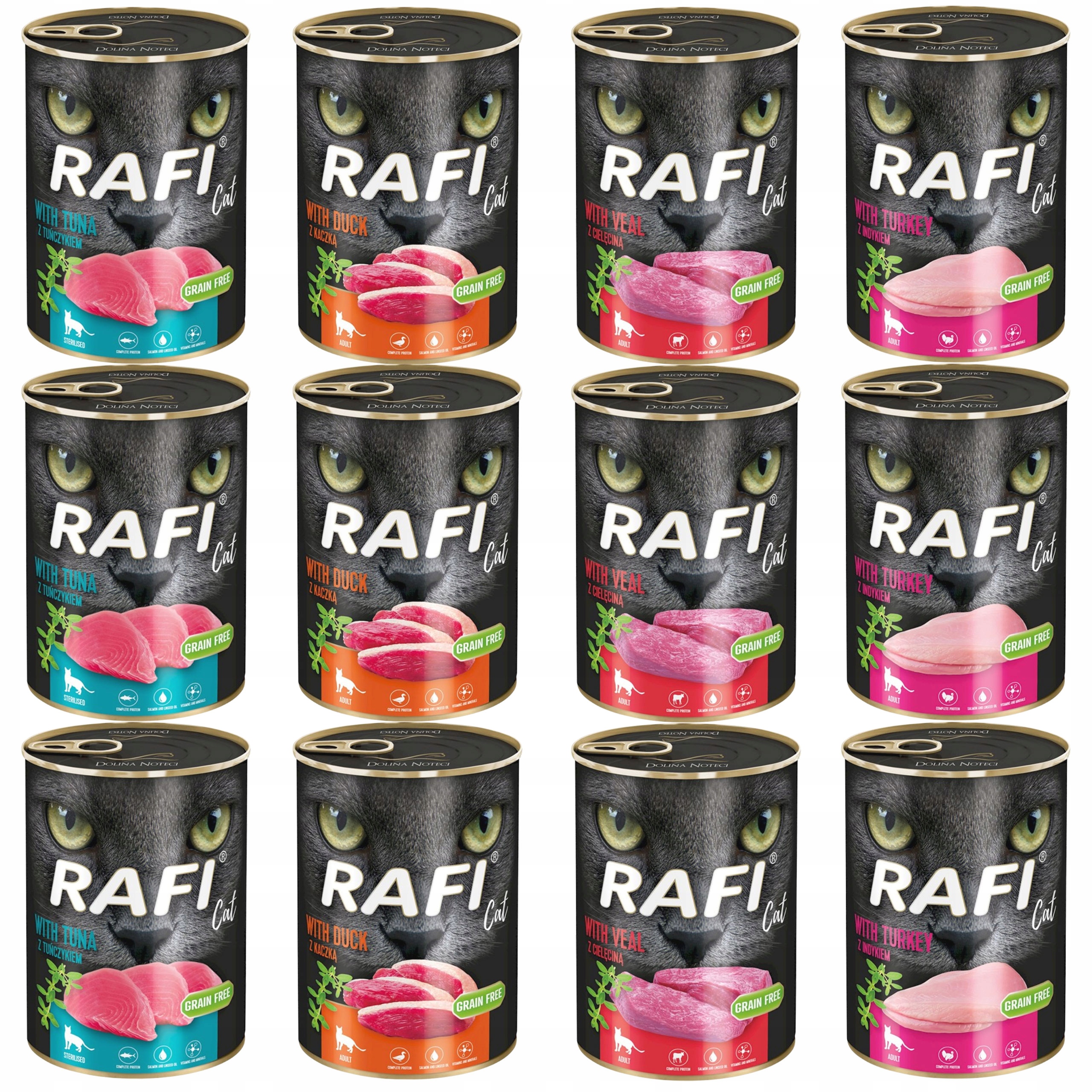 Levně Rafi Dolina Noteci krmivo pro kočky mix chutí 12 x 400 g bez obilovin