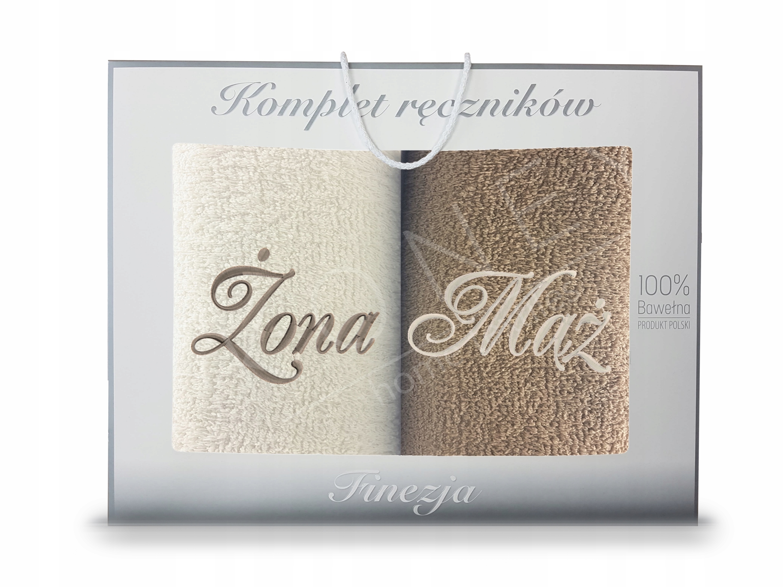 Rankšluosčių rinkinys Dovana 70x140 2vnt Žmona Vyras Siuvinėjimas Medvilnė Ekrue Smėlio KONEY