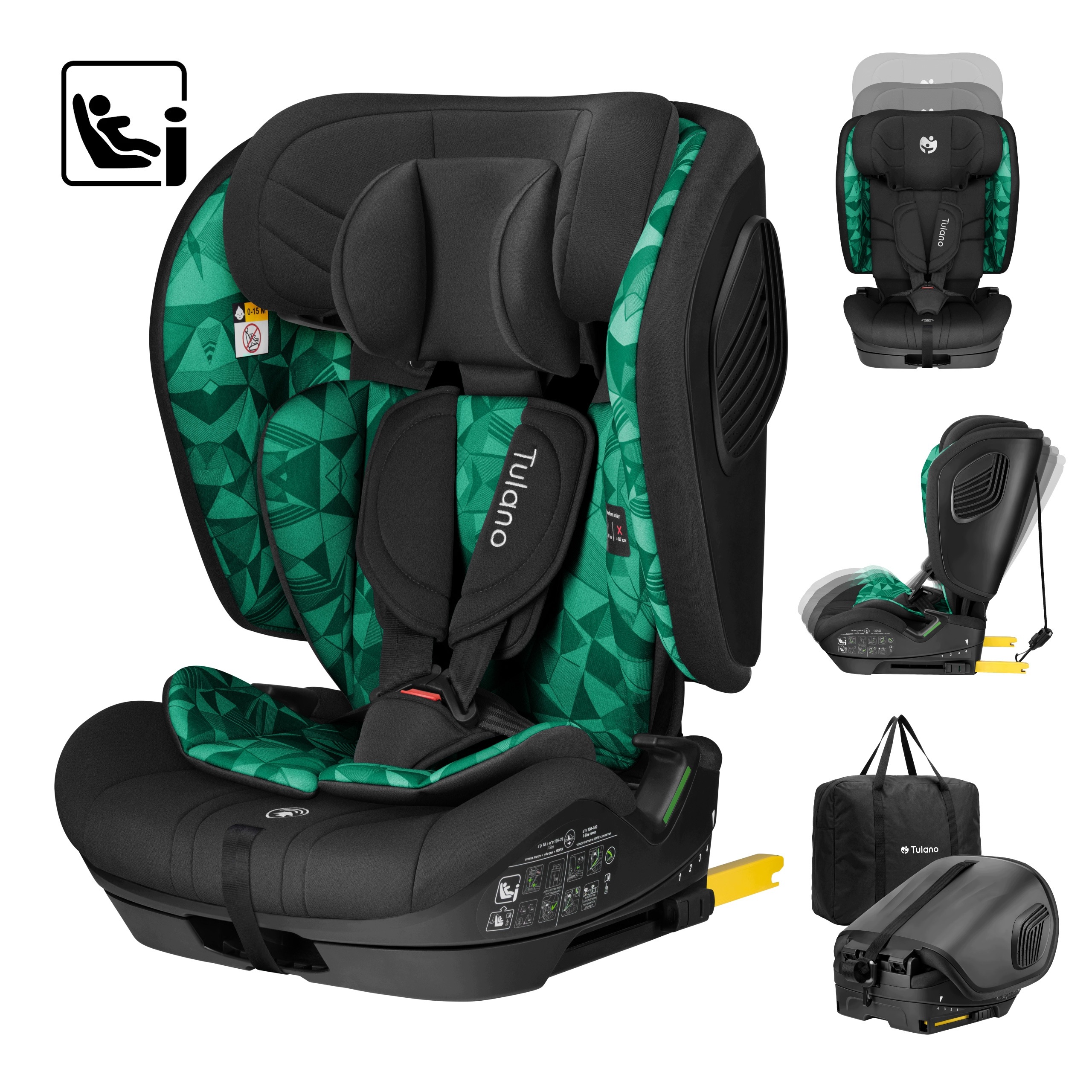 Fotelik samochodowy 9-36kg Isofix Tulano i-Size 76-150cm zielony Torba