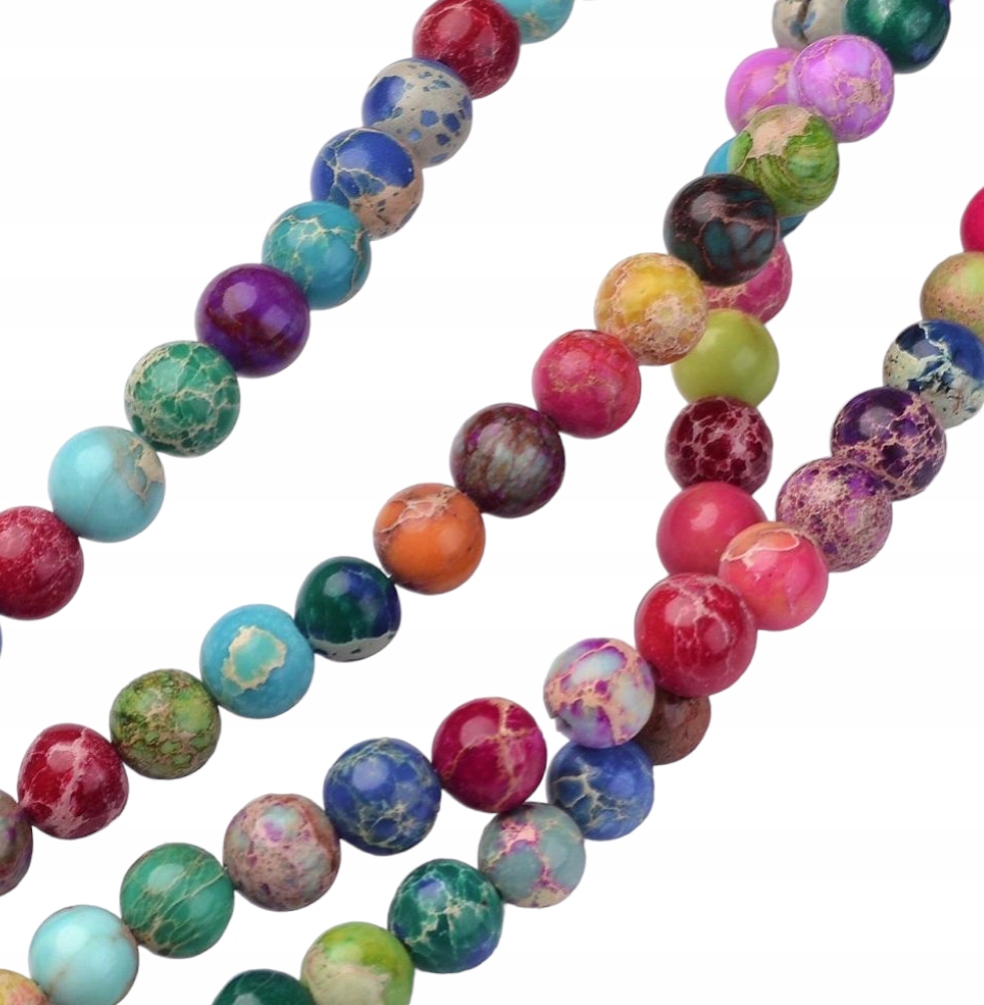 Korálky Přírodní Jaspis Císařský MIX barev Koule Hladká 6mm Šňůra 62š