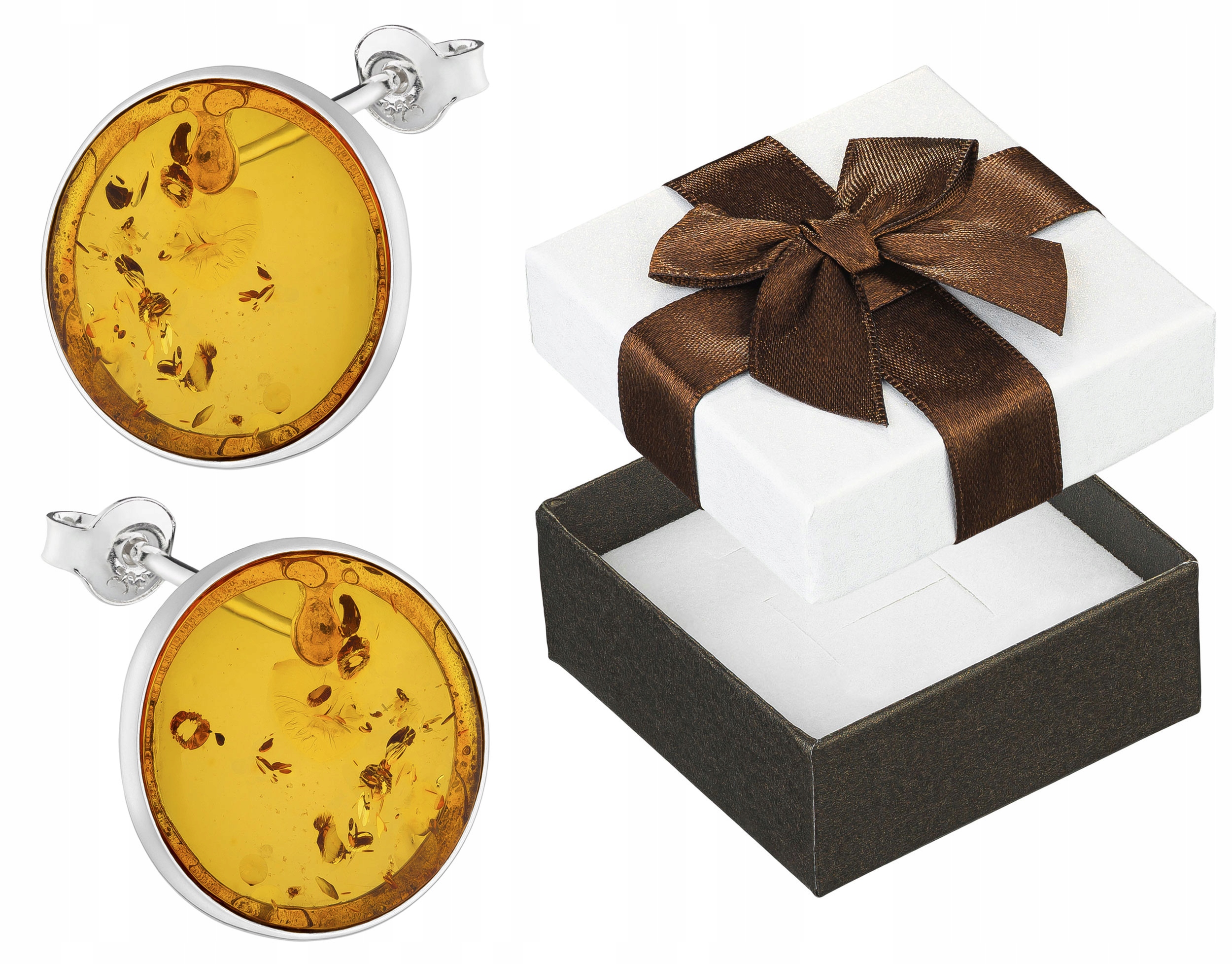 Stříbrné Náušnice Kruhy s Jantarem Velké Dámské Puzetky Kruhy Stříbro 925