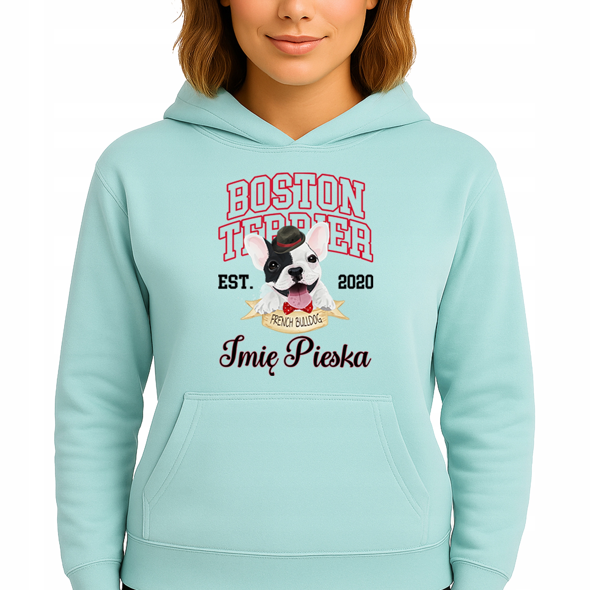 Mikina S Kapucí Mátová bavlněná mikina Boston Terrier Jméno psa M