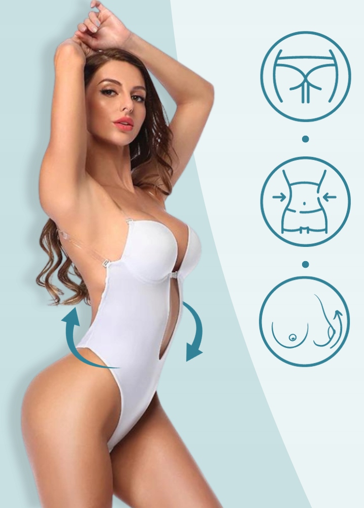 DAMSKIE BODY BEZ PLECÓW BIUSTONOSZ STRINGI MODELUJĄCE DUŻY DEKOLT BIAŁE L Marka Inna marka