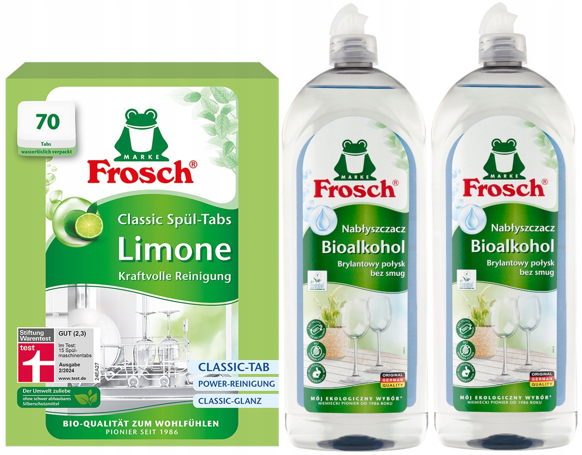 Levně Frosch Ekologické tablety x70 Leštidlo na nádobí do myčky nádobí 2x750 ml