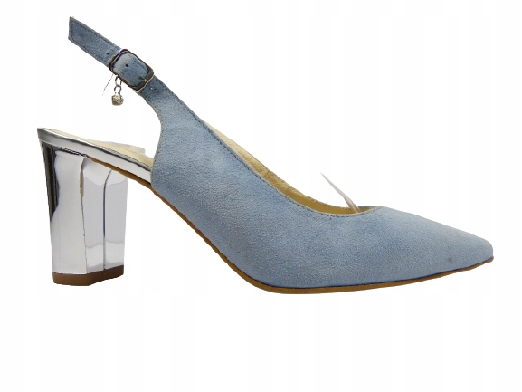 Dámské boty modré semišové lodičky bez patky, stabilní sloupek.C. 37