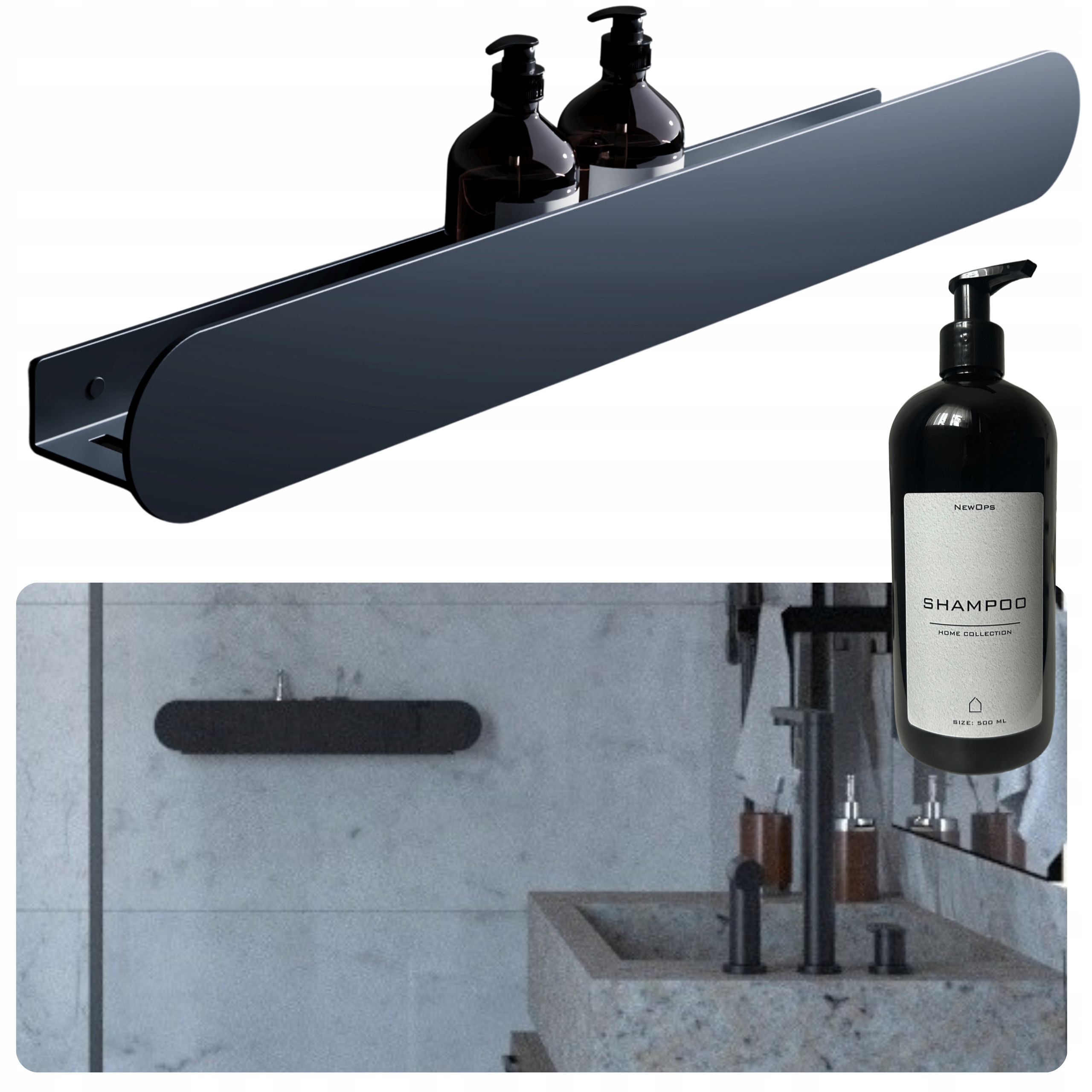 Kovová Polica Do Kúpeľne Čierna 88 cm Darček