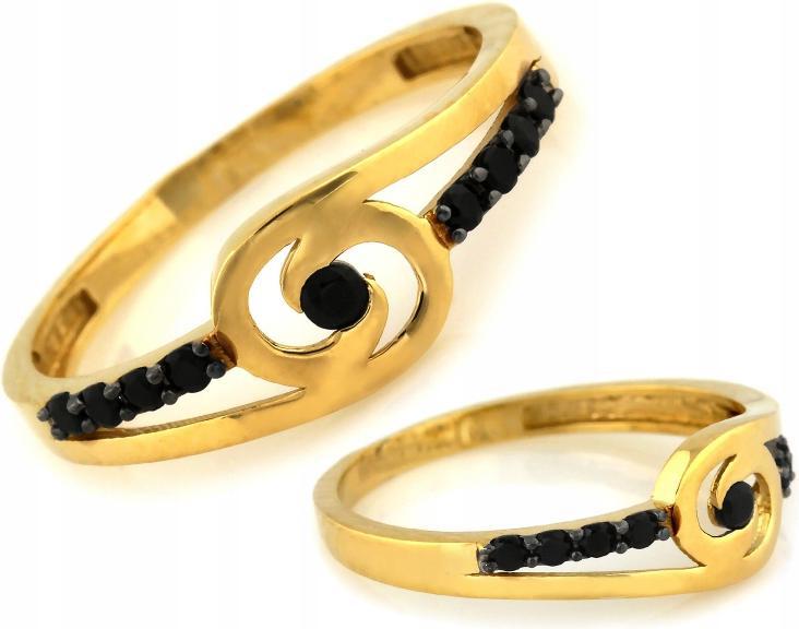Zlatý prstýnek 585 s módními černými zirkony r13 pro ni je módní