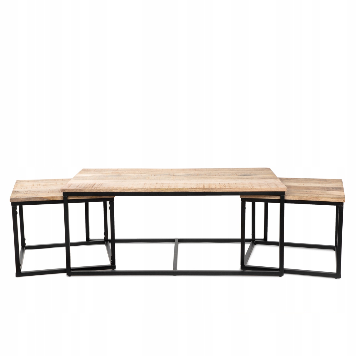 Sada konferenčných stolíkov Maya masívne mangové drevo kov 110x60x45 cm/50x50x