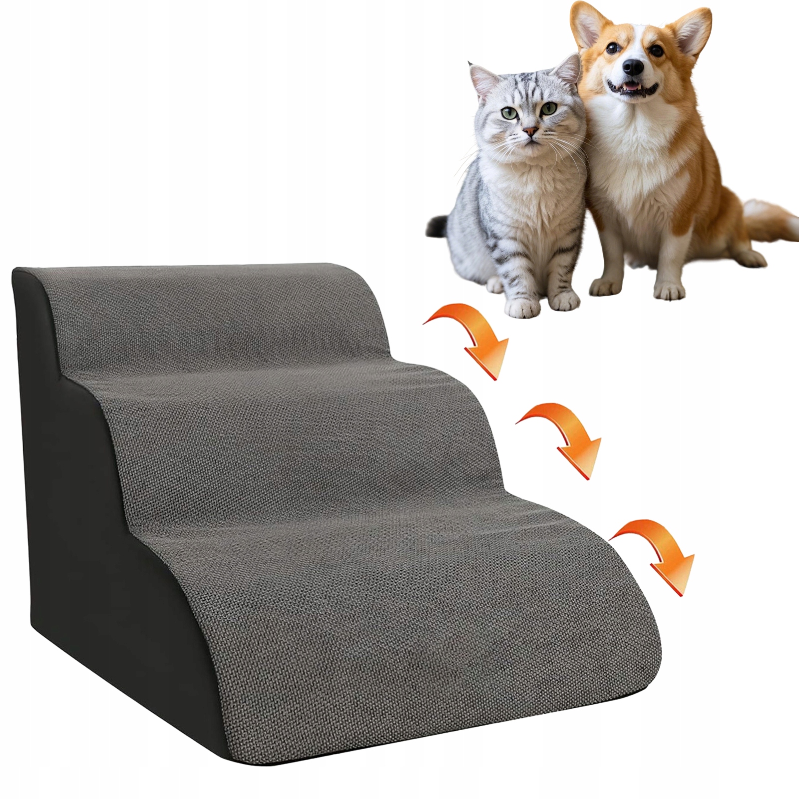 Levně Schodiště Pro Psa Pěnové 40 CM Snadné Nastupování Na Pohovku Nebo Postel, Šedá Barva