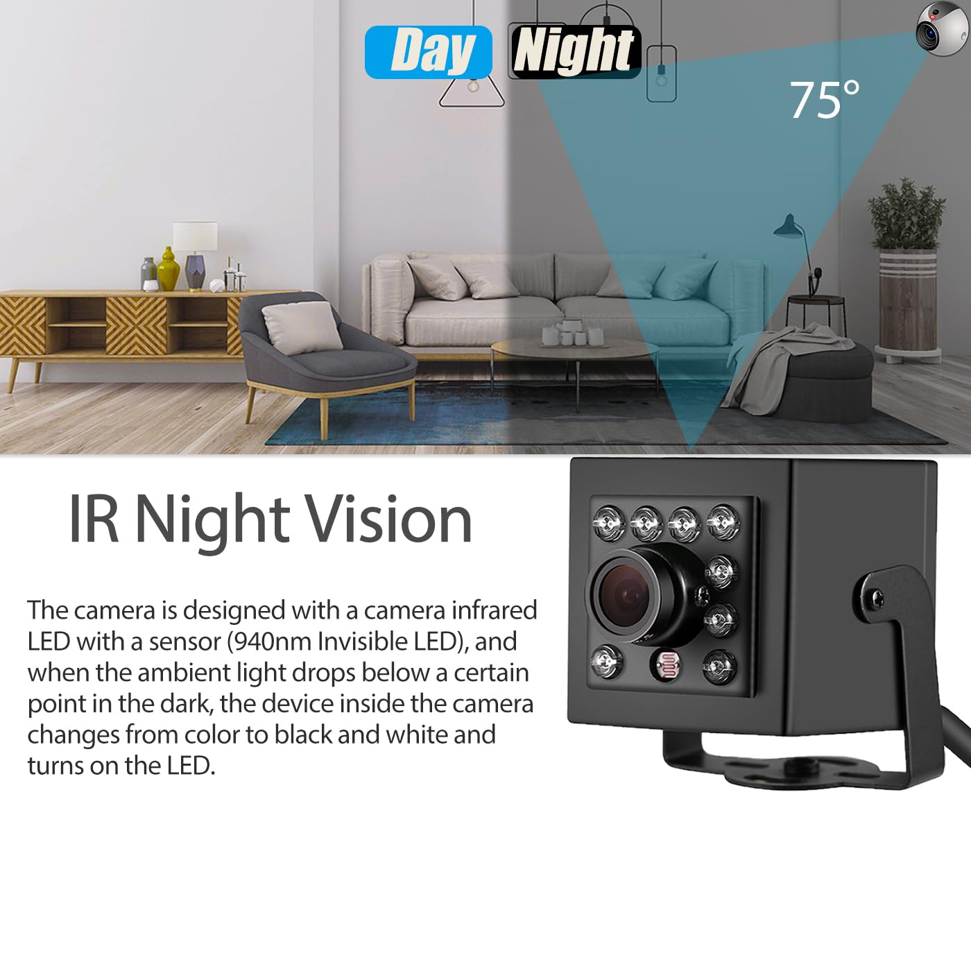 REVODATA 4MP Mini Kamera POE IP Niewidoczna LED IR Nocna 75° Obiektyw — miniatura 3