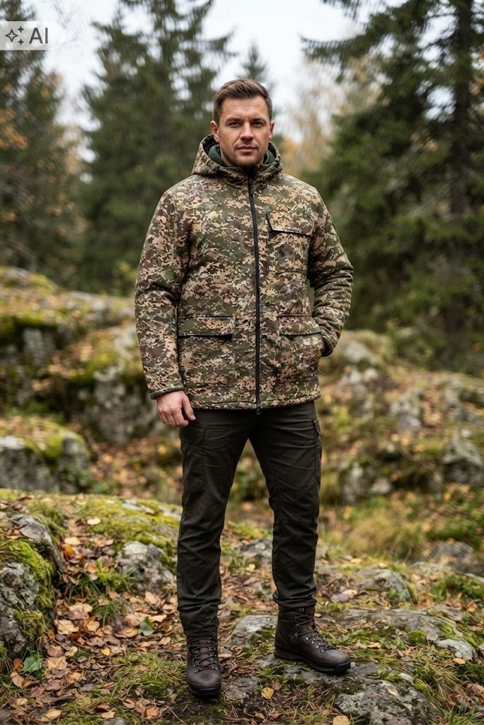 Pánská Bunda Maskáč S Kapucí A Kapsami S Chlopněmi L 5IA