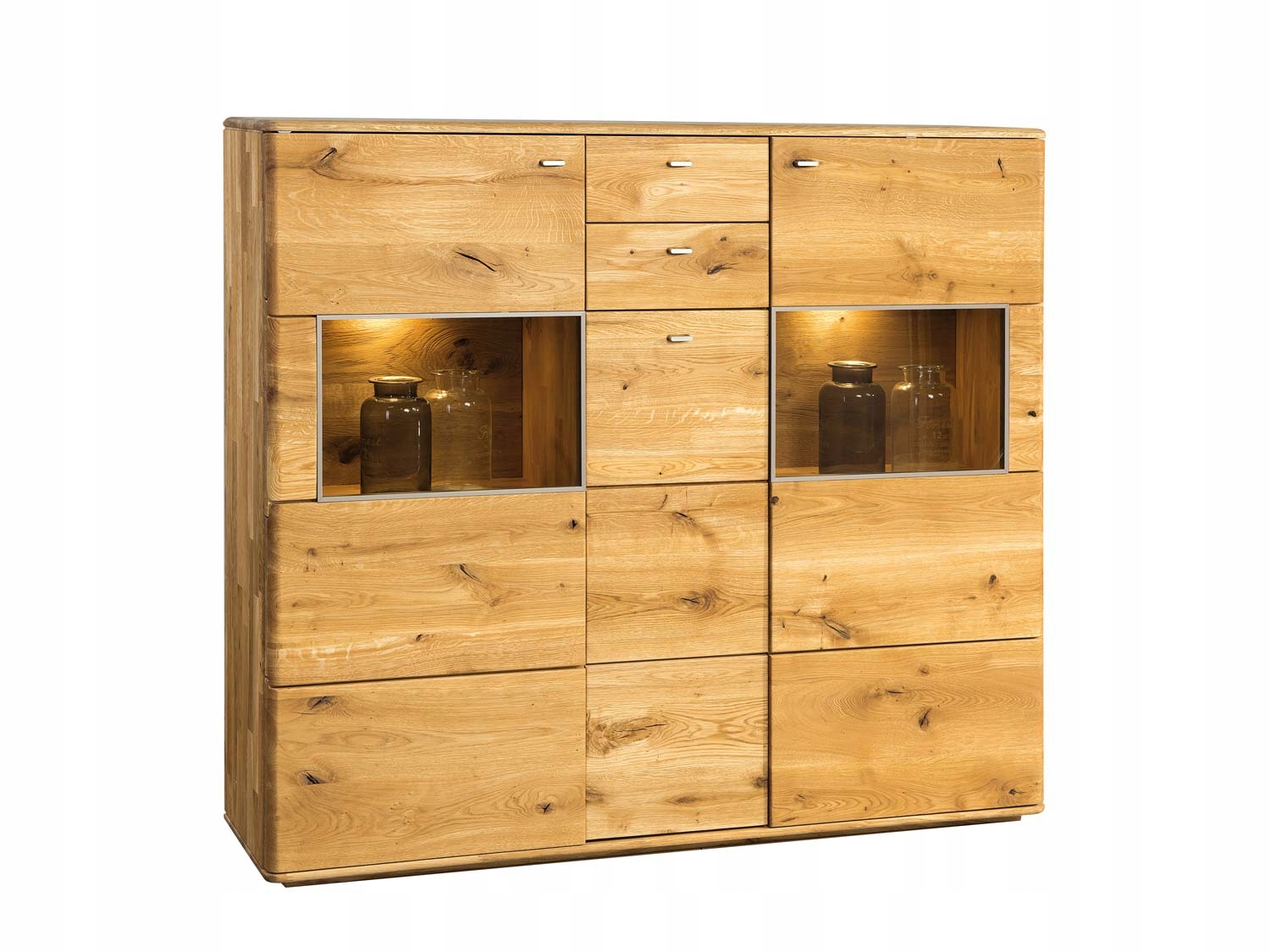 Szafka Witryna z Litego Drewna Szkło Dąb Palony