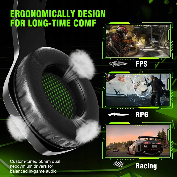 SŁUCHAWKI GAMIONGOWE PS4, PS5, PC Fachixy FC-100 Zielone Rodzaj słuchawek nauszne