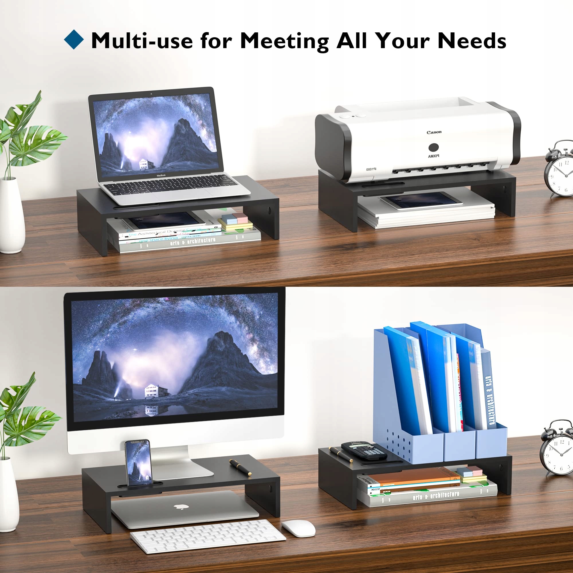 BONTEC Stojak Pod Monitor Ergonomiczny Z Uchwytami Na Telefon Laptop PC — miniatura 7