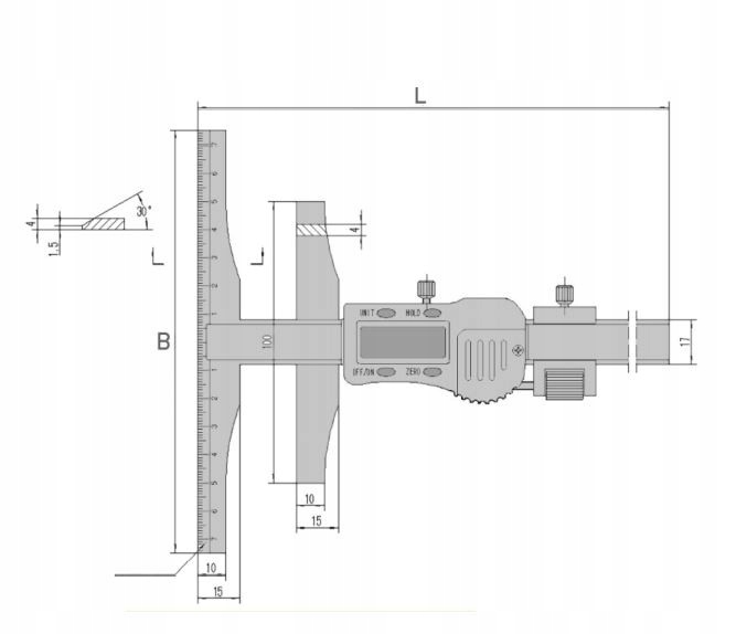SUWMIARKA ELEKTRONICZNA TRASERSKA T-FORM 150 mm Maksymalny zakres pomiaru 150 mm