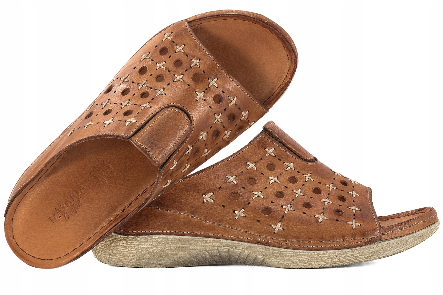 LaAzaria 5454 Ažurové Nazouváky Letní Dámské Na Klínku Kůže 38 Hnědá