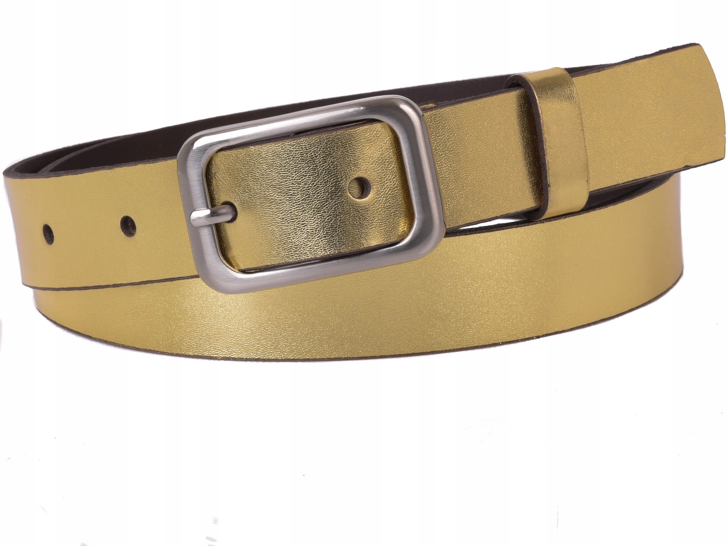 

Damski Skórzany pasek 3cm Złoty |75obw