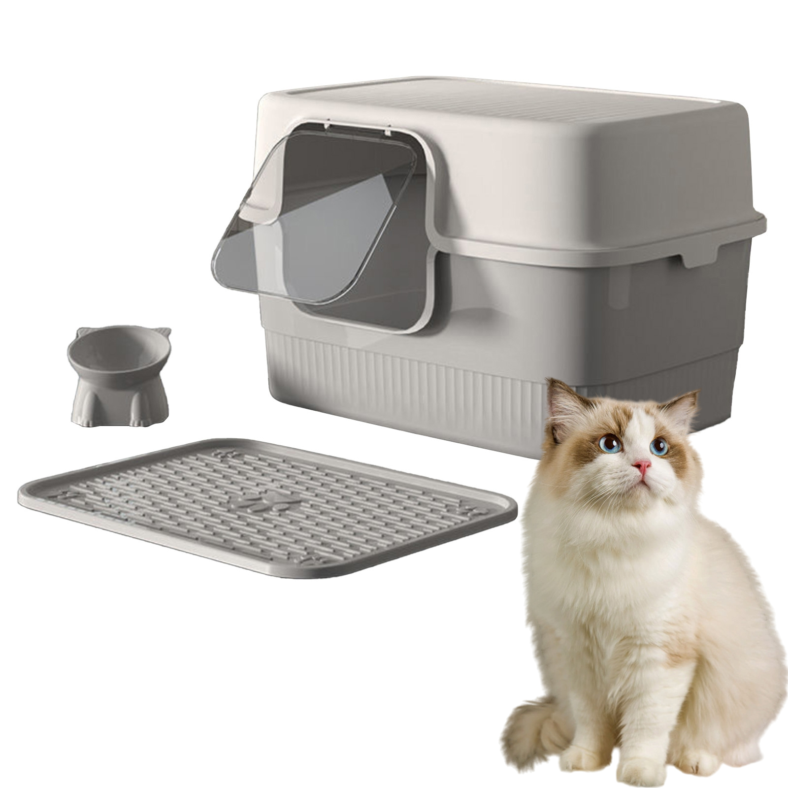 Levně Toaleta Pro Kočky Uzavřená S Pohlcovačem, Miskou Pro Kočky A Lopatkou