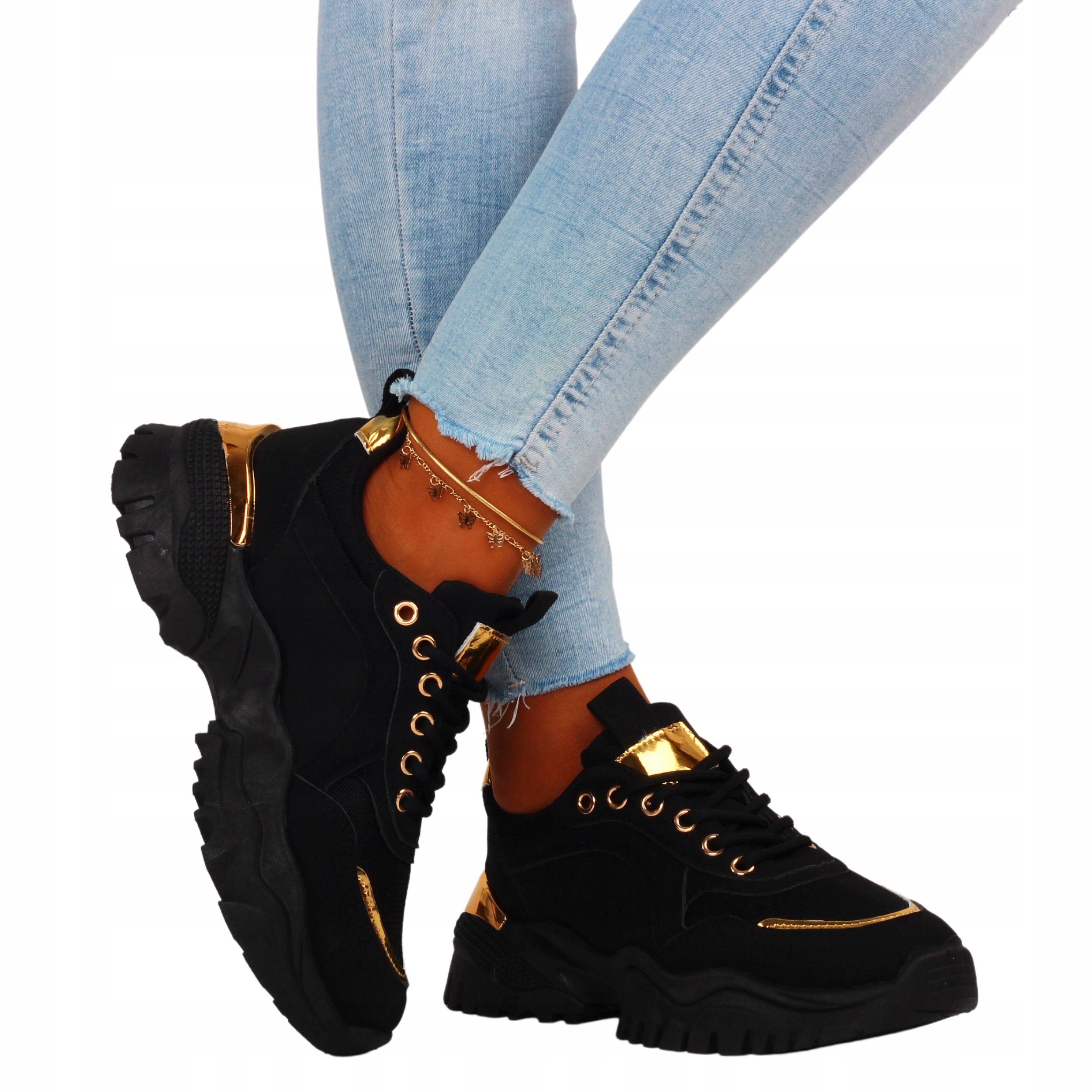 BUTY DAMSKIE SPORTOWE SNEAKERSY CZARNE LEKKIE Marka inna