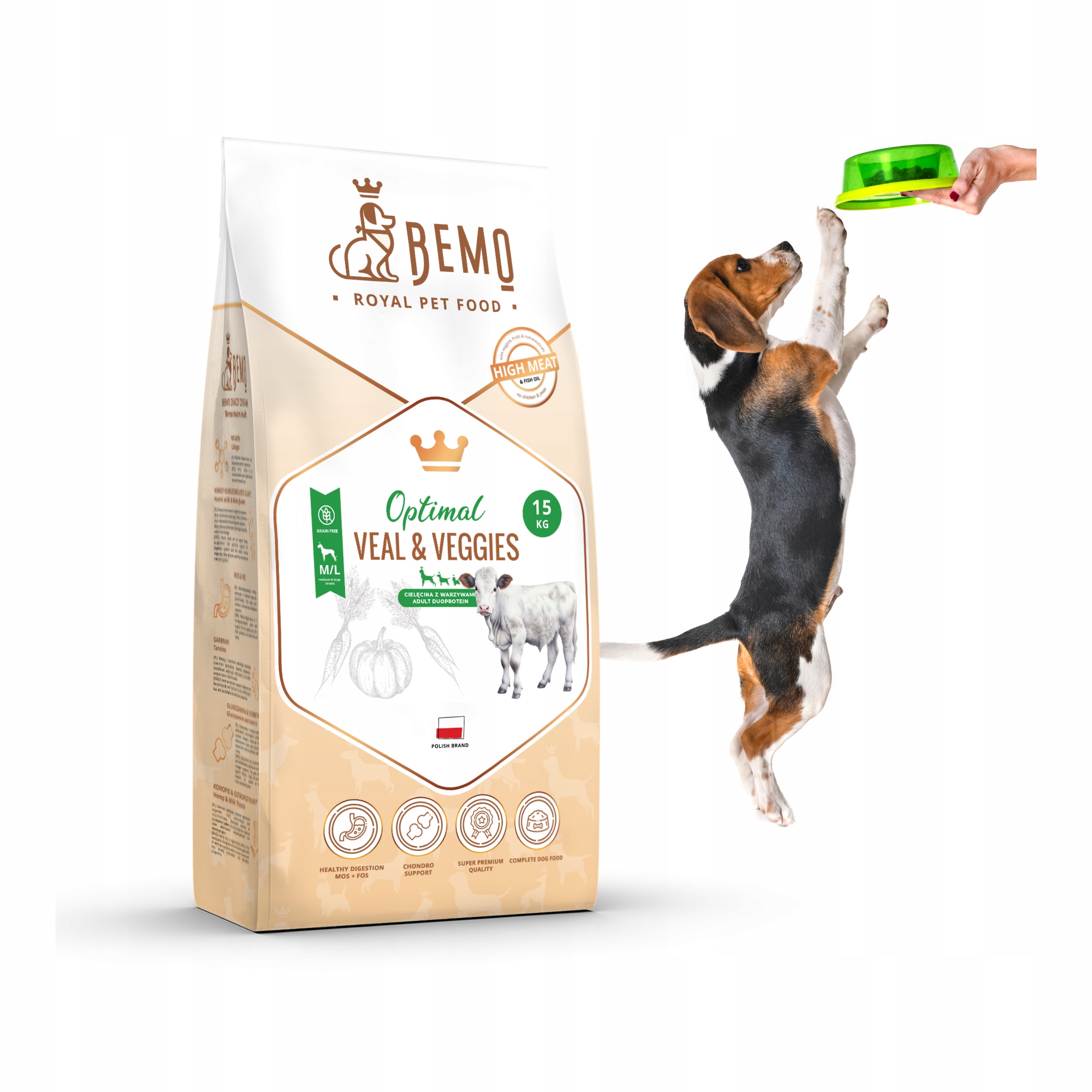 Levně Krmivo velkého psa suché Bemo Optimal Veal M/L 15 kg s telecím masem a zeleninou