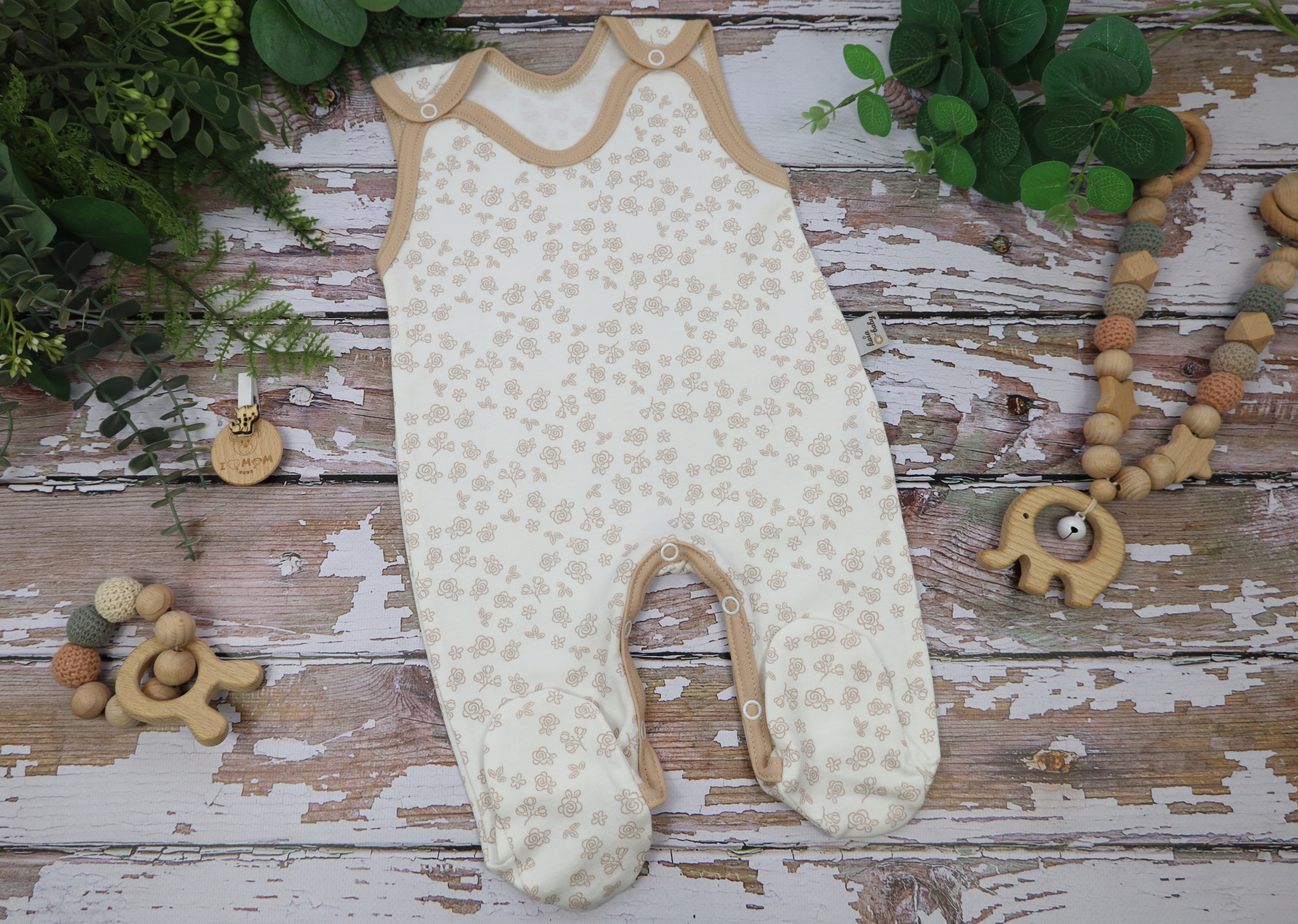 ŚPIOCHY NIEMOWLĘCE ŚPIOSZKI BAWEŁNIANE ROZPINANE 74 RETRO ROSES BEIGE /45/ Marka kaia-baby