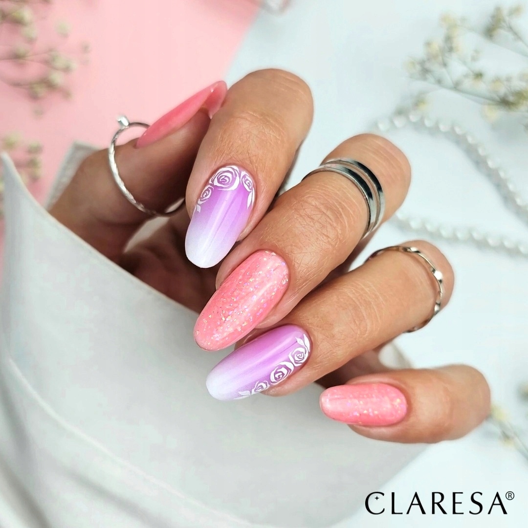 Claresa brush easy gel nail gel у флаконі гліттер персиковий з частинками 5г — фото 4