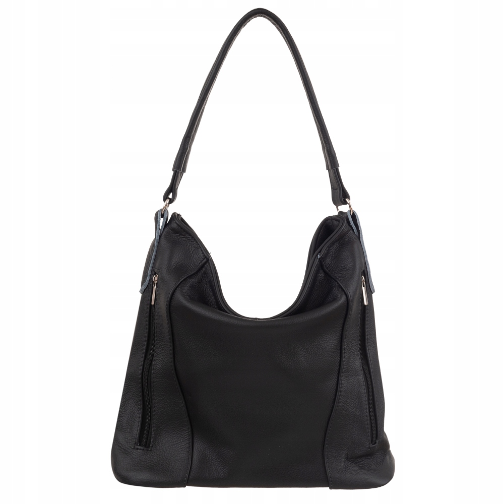 CZARNA SKÓRZANA TOREBKA WOREK MIĘKKA WŁOSKA SKÓRA NATURALNA