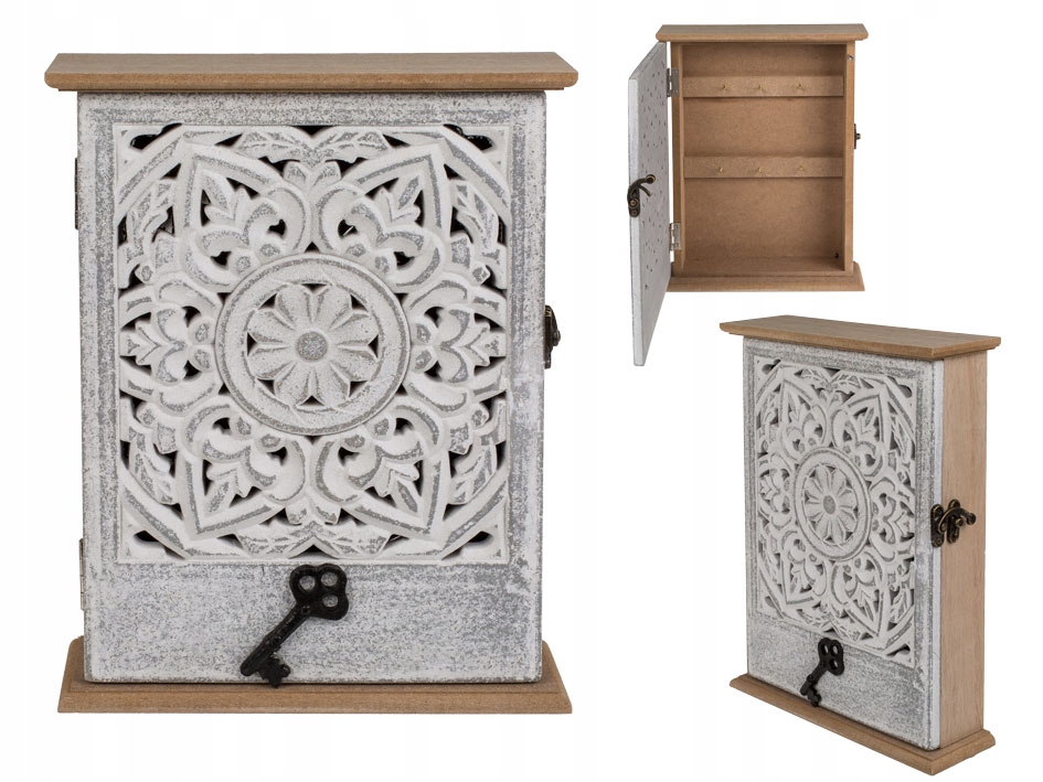 

Drewniana Skrzynka Szafka Na Klucze Ażurowy Przód