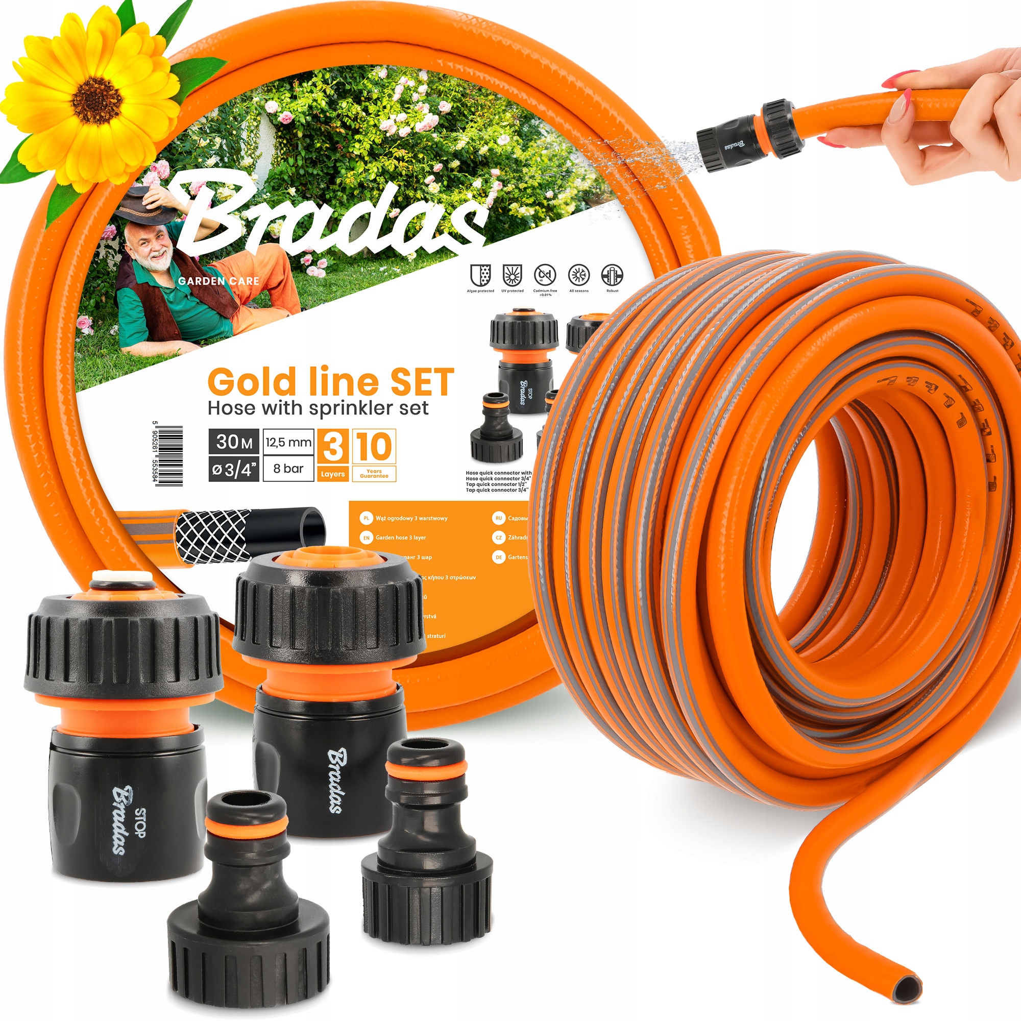 Záhradná Hadica 3/4 30 M 3-VRSTVOVÁ, Navíjacia, Elastická, Gumová Výstužná Tyč