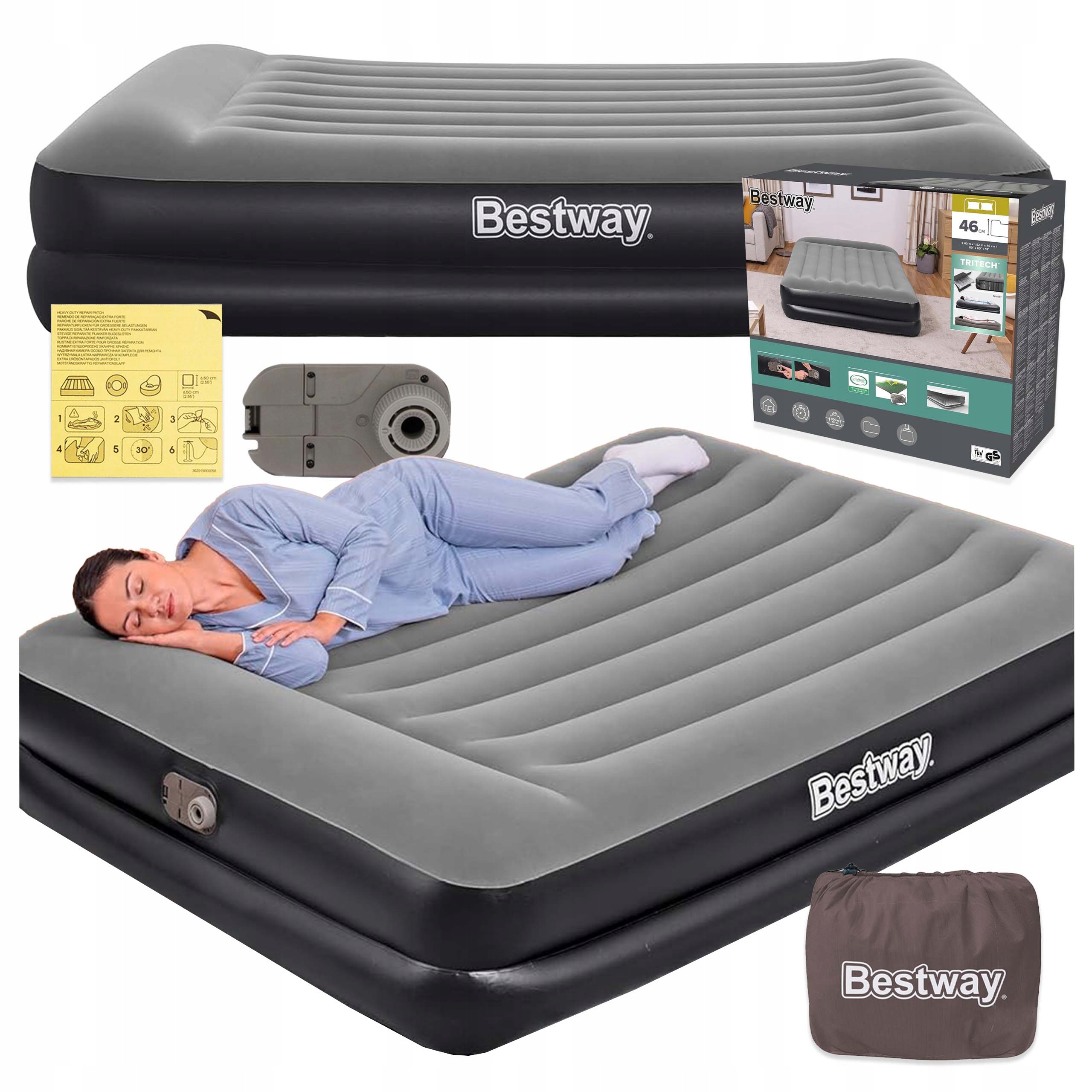 Matrace Nafukovací Dvoulůžková Bestway Velká Cestovní Postel 203 x 152 x 46 CM