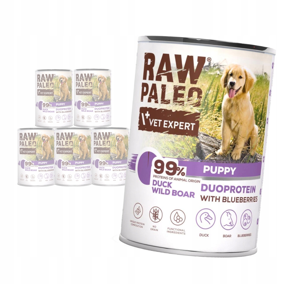 Raw Paleo Puppy Duo 6x400g Vlhké Krmivo pro štěňata Kachna s divočákem