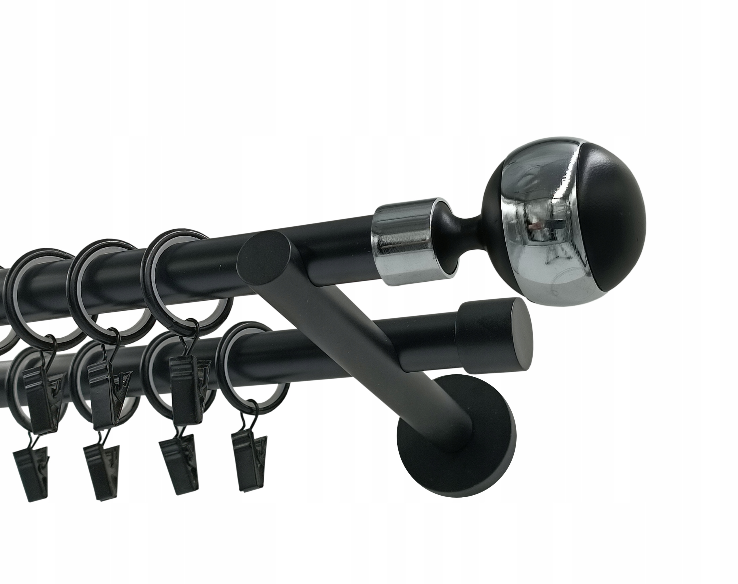 Garnýž dvojitá Kovový 19+19 mm Kula Black&chrom 120 cm