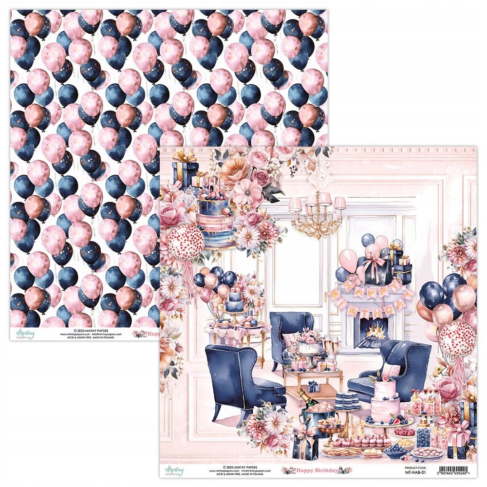 Papier do scrapbookingu 30,5 x 30,5 cm Mintay Happy Birthday 01