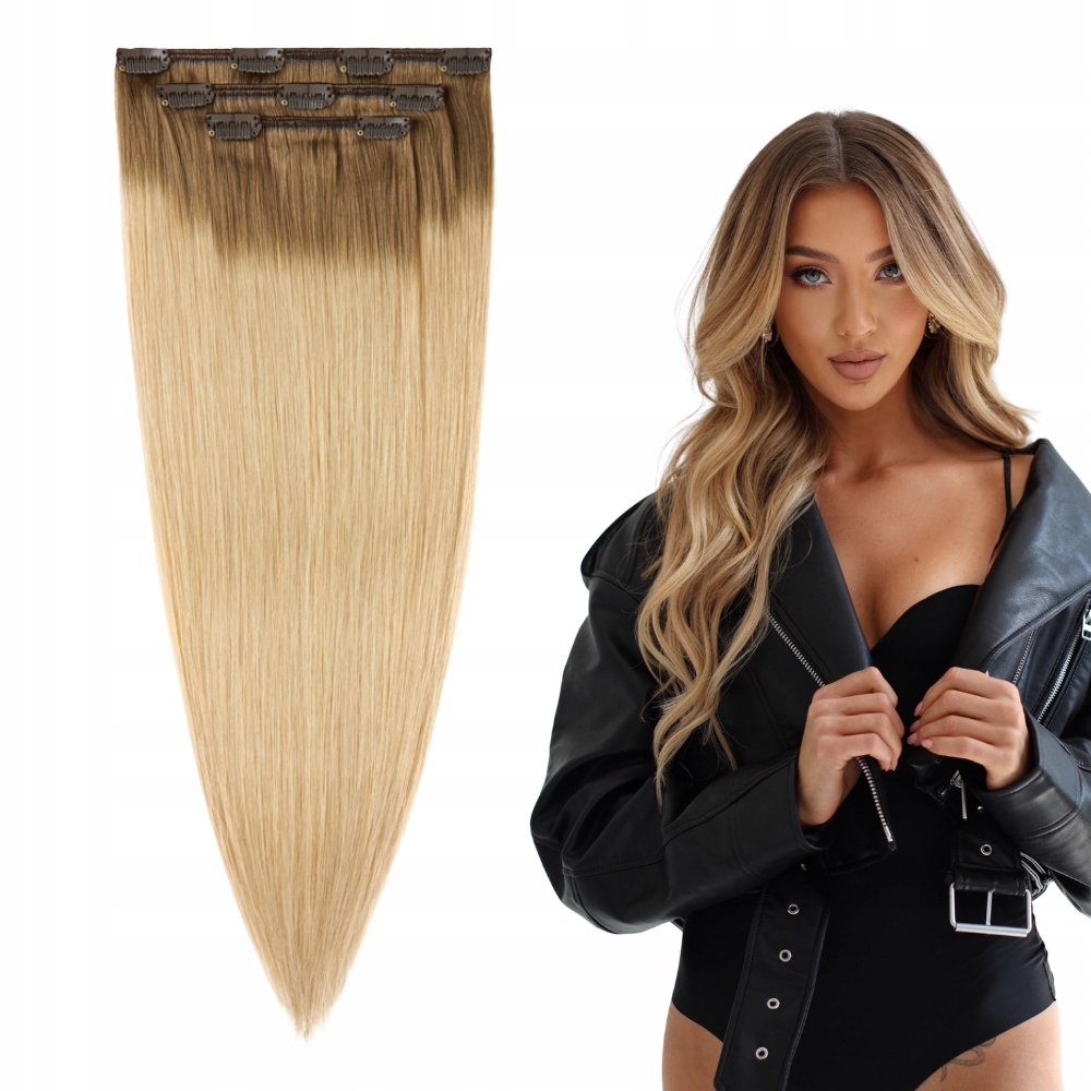 Připínací Vlasy přírodní Clip In 53 cm 3 pásky 60 g #T8/18 sombre blond