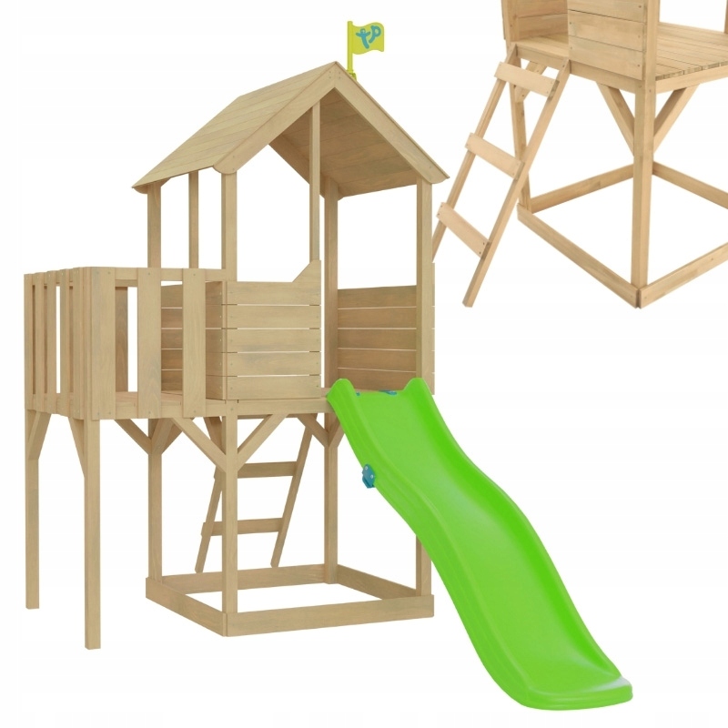 Plac Zabaw Dla Dzieci Na Ogród Drewniana Wieża Z Balkonem I Zjeżdżalnią 3+