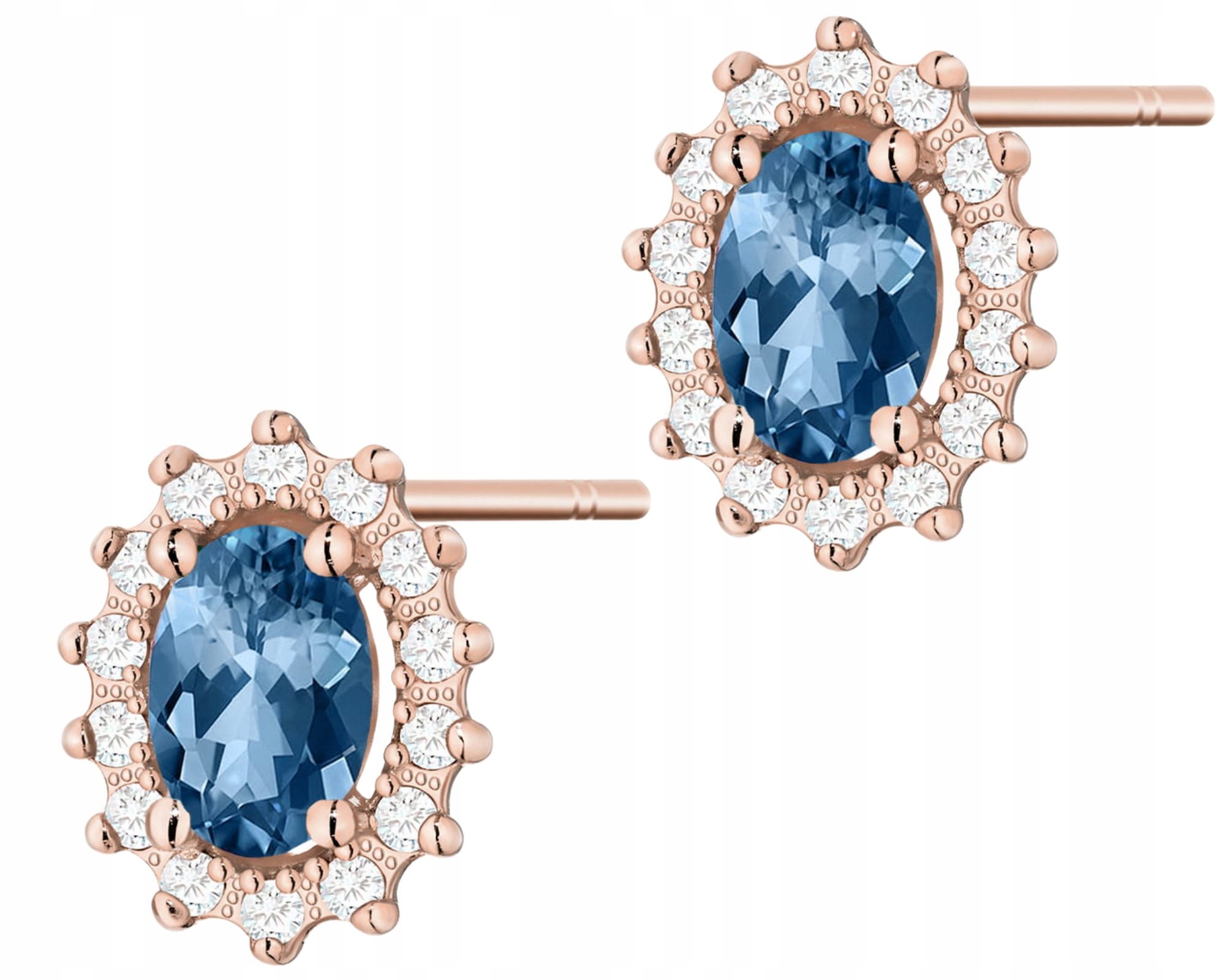 Růžové Zlato Náušnice Topazy London Blue Brilianty Na Tyči Zlato 585 14K