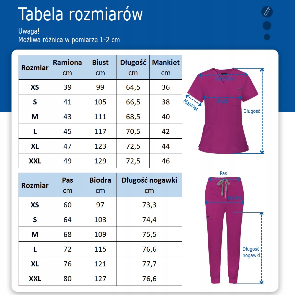 KOMPLET MEDYCZNY DAMSKI SCRUB UNIFORM MUNDUREK JASNORÓŻOWY ROZMIAR M Rozmiar M