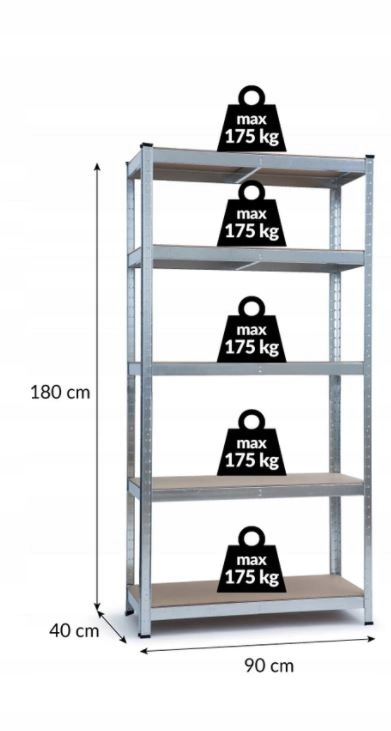

Regał Magazynowy Metalowy 5 Półek 875KG 180x90x40