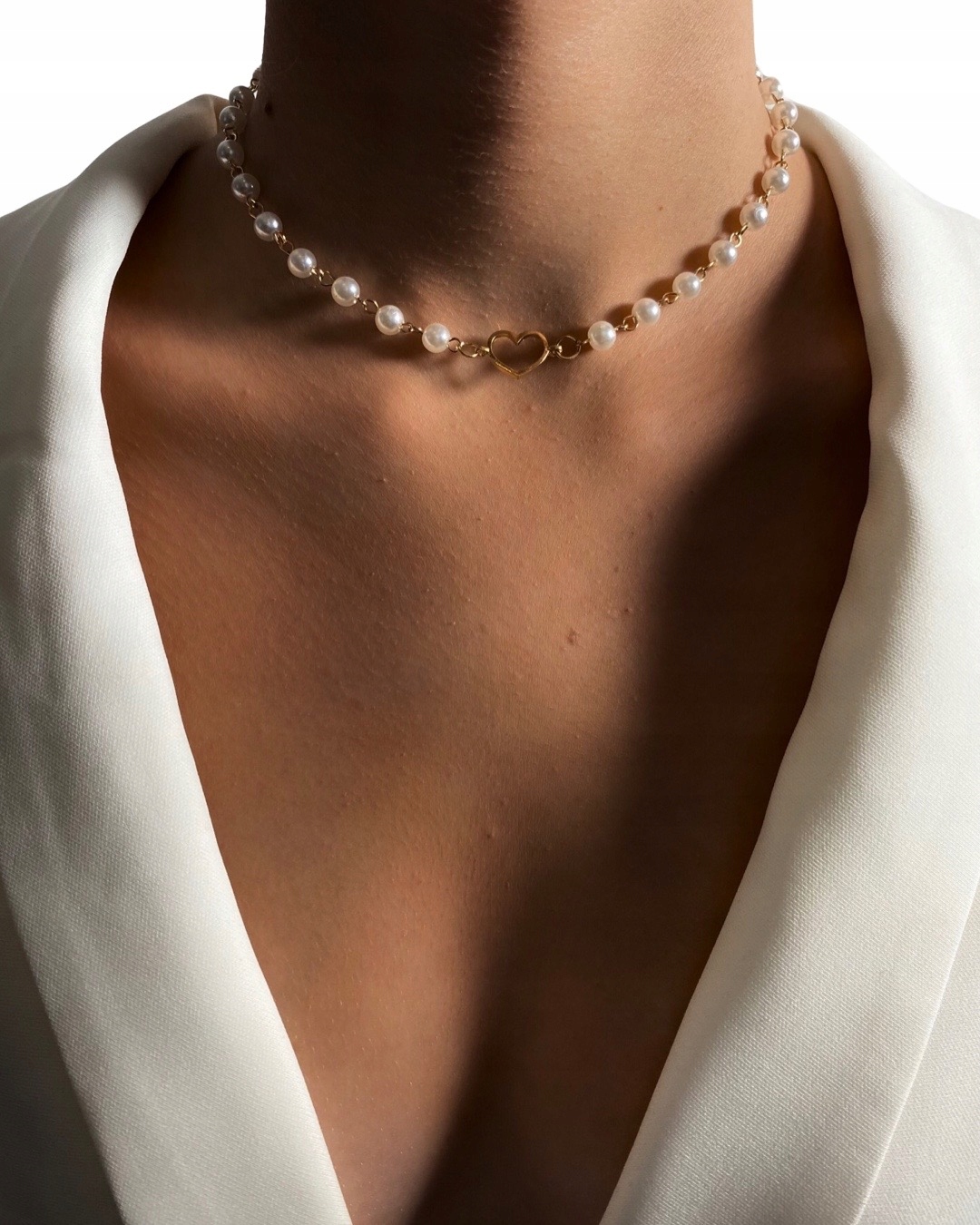 ZŁOTY naszyjnik CELEBRYTKA serce PERŁY