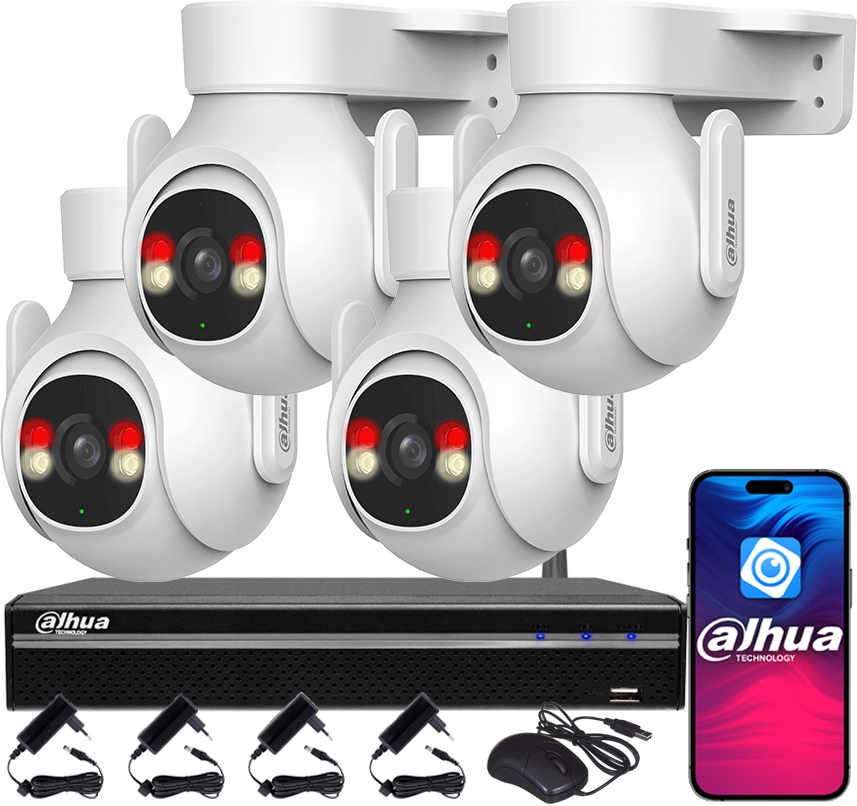 Monitorování Wifi 5MPx Dahua 4 kamery P5B-PV Venkovní otočné duální světlo