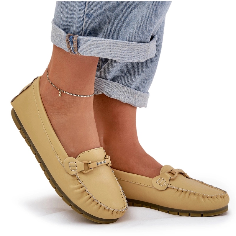 Dámské Ploché Mokasíny Z Přírodní Kůže, Ozdoba S.barski LR51-547 Žluté 38