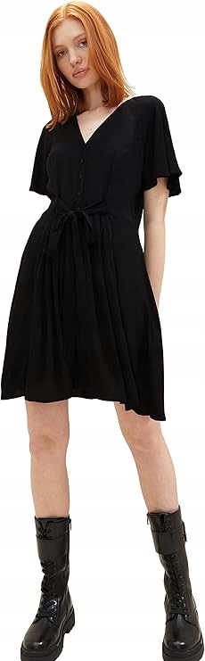 Tom Tailor Černé Šaty Se Zavazováním A Krátkým Rukávem Xs 6FA