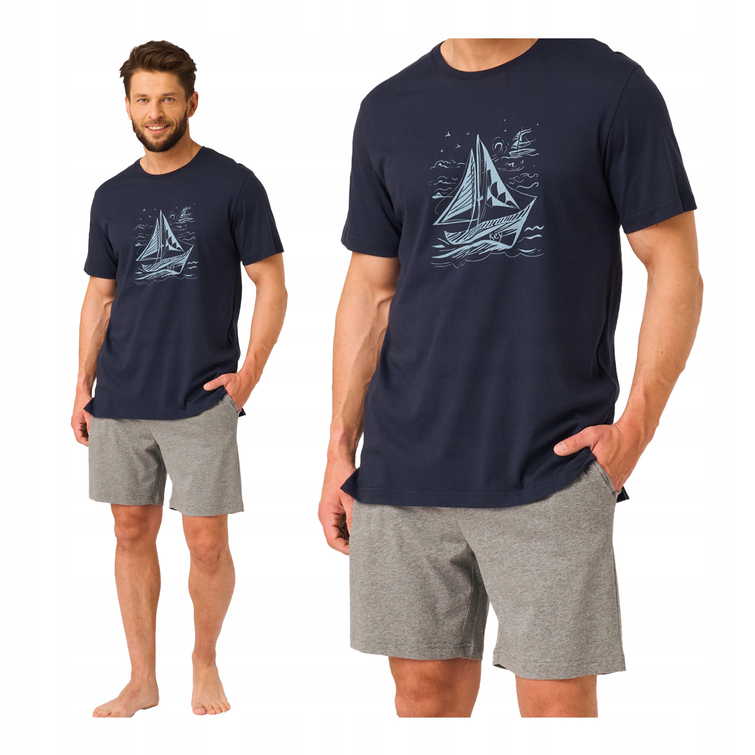 Pánské bavlněné pyžamo XXL s krátkými kraťasy a krátkým rukávem Mns 731 Key