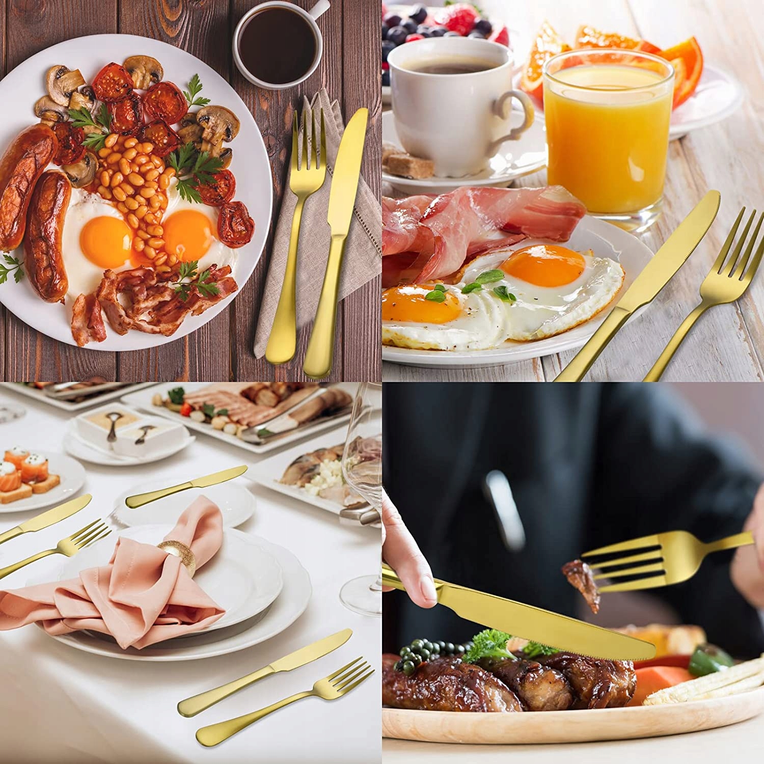 ZŁOTE KOMPLET SZTUĆCÓW NÓŻ WIDELEC ZESTAW ZE STOJAKIEM 24ELEMENTY NA 6 OSÓB Liczba osób 6