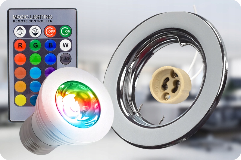 4x HALOGEN LED SUFITOWY Z ŻARÓWKĄ LED RGB PILOTEM Głębokość produktu 0.03 cm