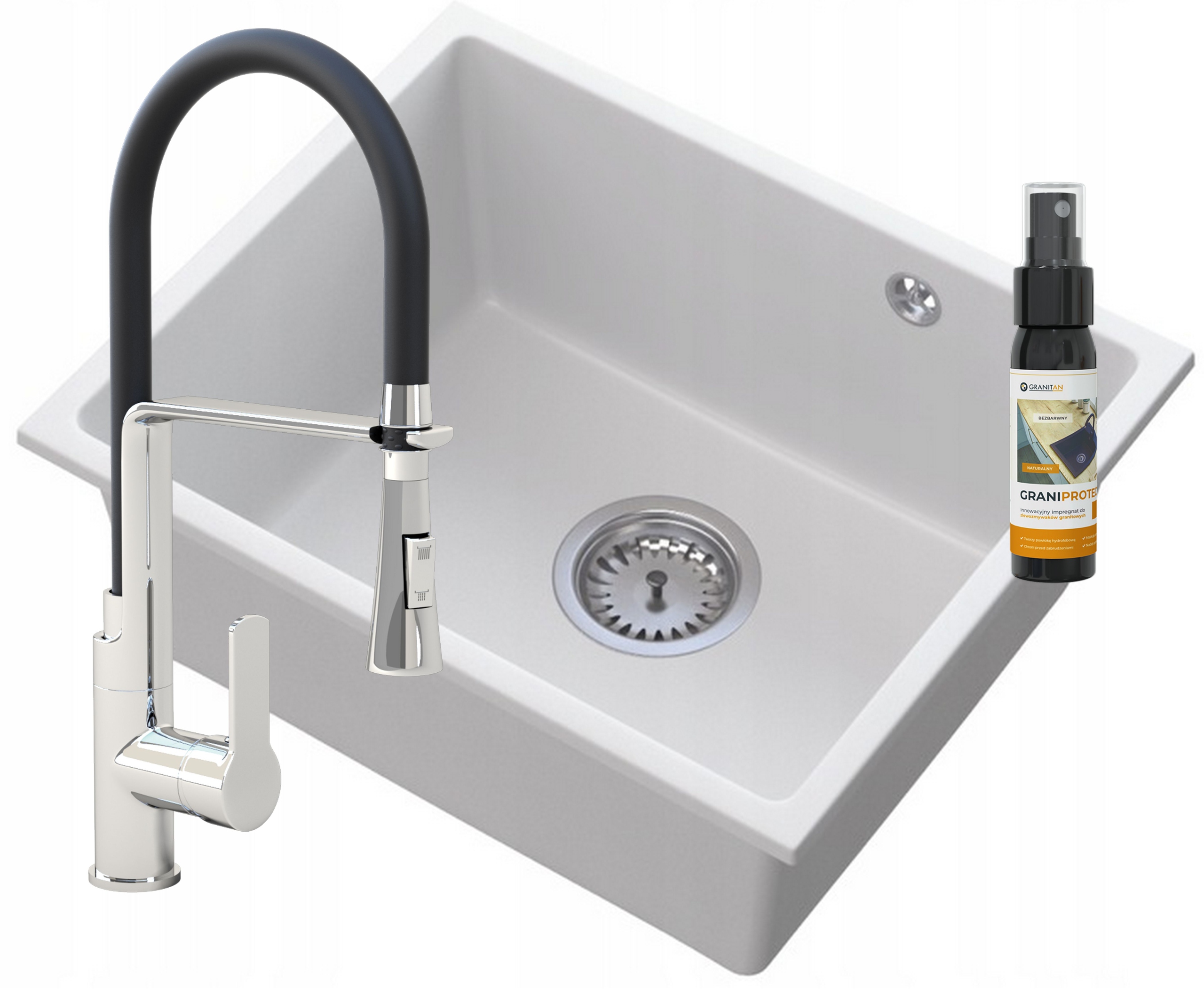 

Manado Biały Podblatowy Zlew Chrom Bateria Vegas